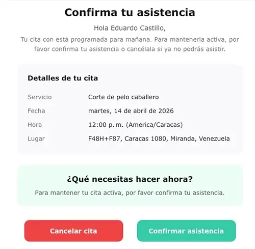 Vista de recordatorios automáticos en Agendo