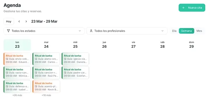 Vista semanal de la agenda de Agendo